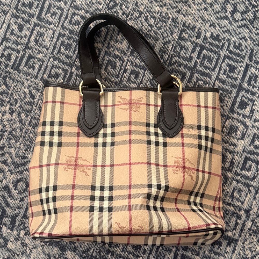 Burberry Tan and Black Checkered Tote